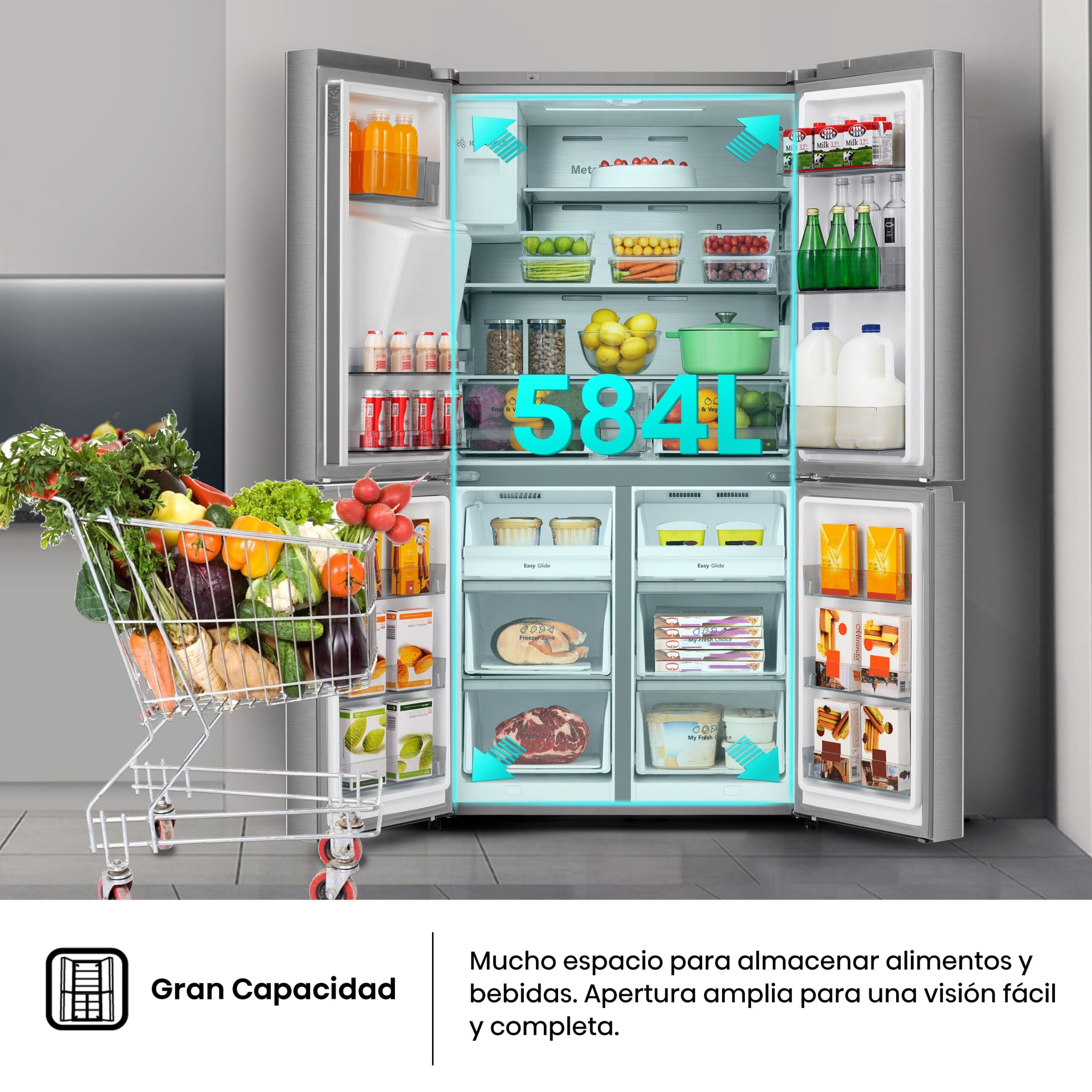 Hisense - RQ760N4SASE – Frigorífico Americano 4 Puertas De Libre Instalación, Clase E, Capacidad 584L, Color Inox