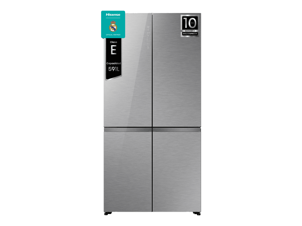 Hisense - RQ5P605NSVE – Frigorífico Americano 4 Puertas  Kitchen Fit, Clase E, Capacidad 591L, Color Cristal Inox, , 