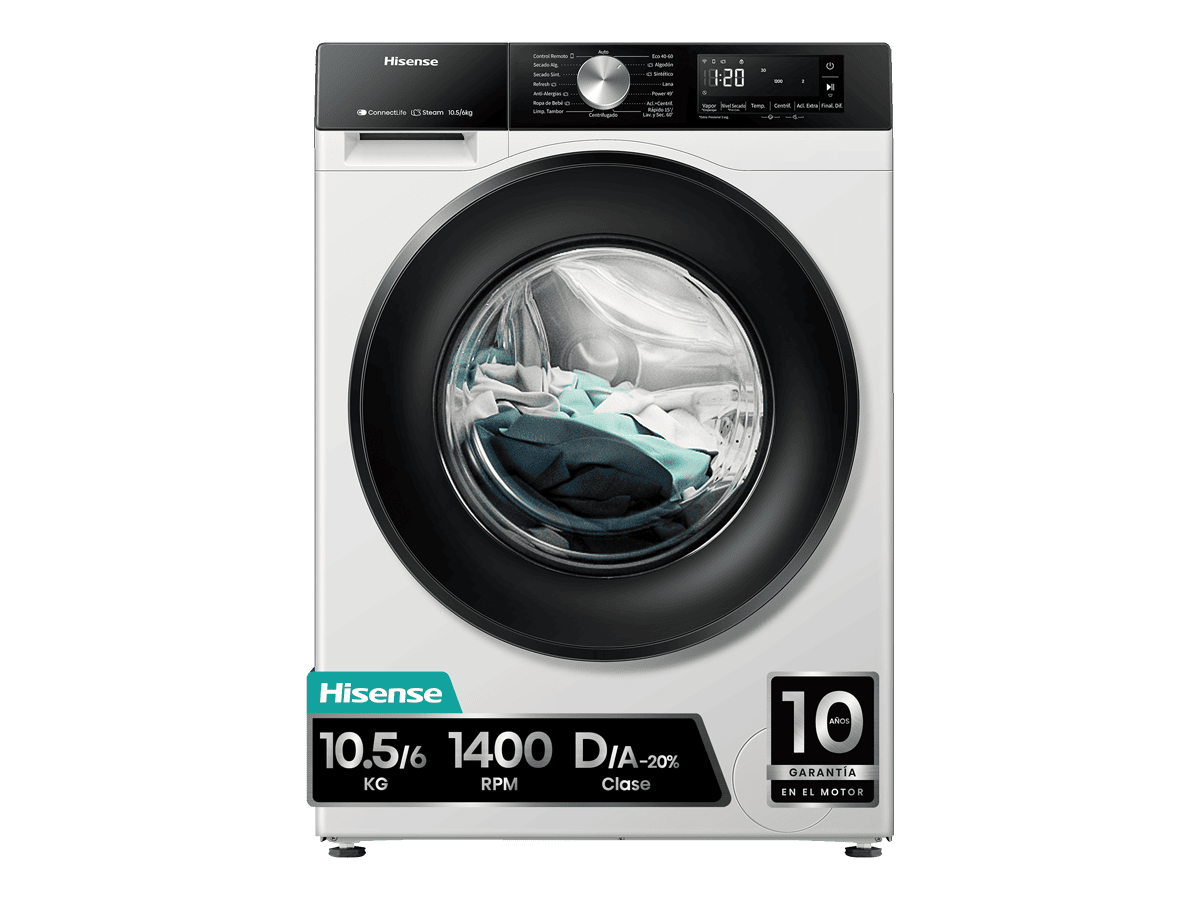 WD3S1043BW3 - Lavasecadora, Clase A, 10,5 kg/6 kg, 1400 rpm, Blanco