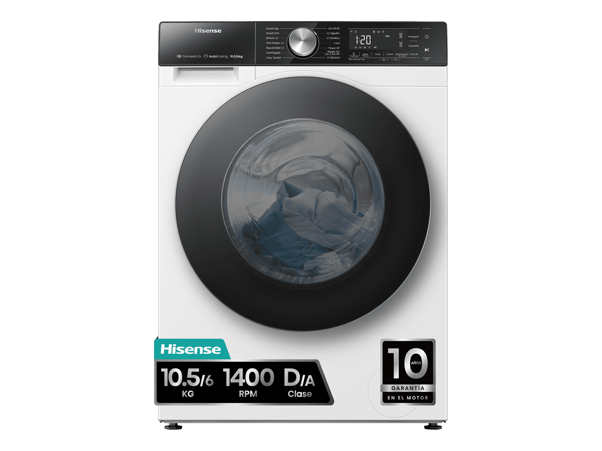 WD5S1045BW - Lavasecadora, Clase A, 10,5 kg/6 kg, 1400 rpm, Blanco